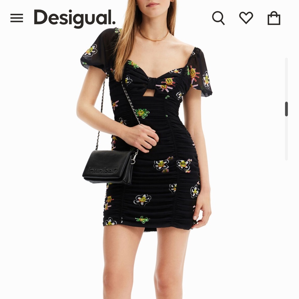 Desigual mini floral ruched dress with knot tie front